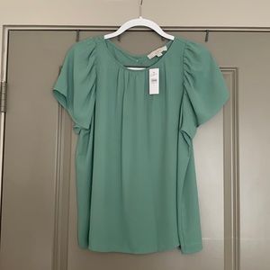 LOFT- NWT sage green flutter sleeve blouse